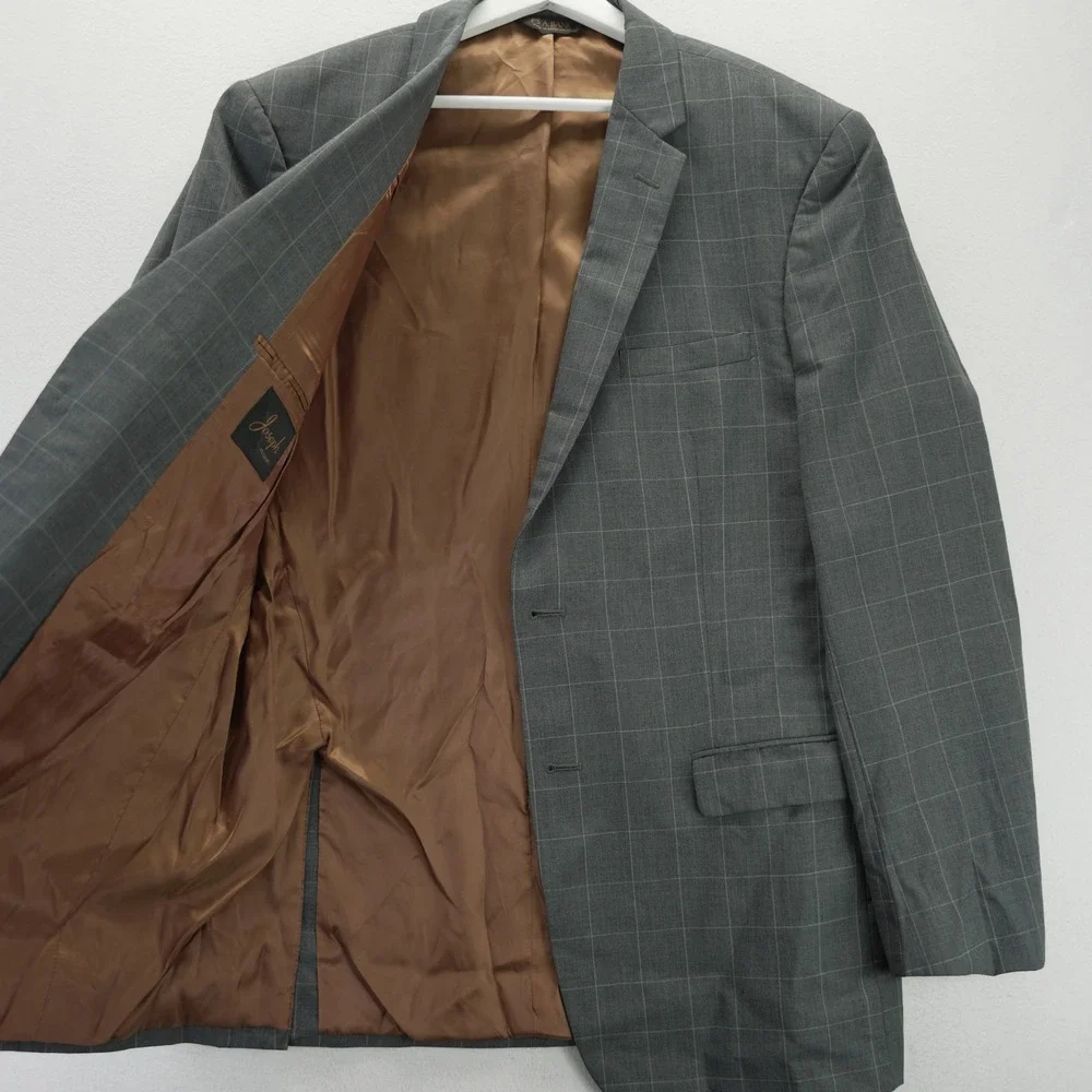 Jos. A. Bank Joseph Suit Jacket Mens 44L Windowpane 100% Wool Blazer 2-Button